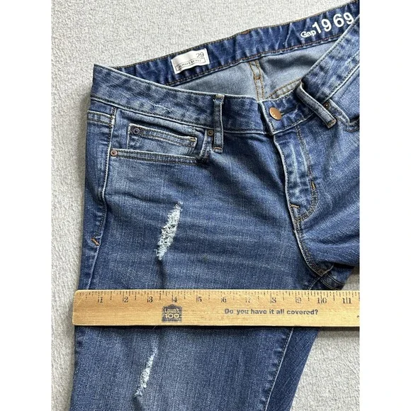 Gap 1969 Jeans Womens 29 Blue Always Skinny Distressed Denim Stretch Mid Rise